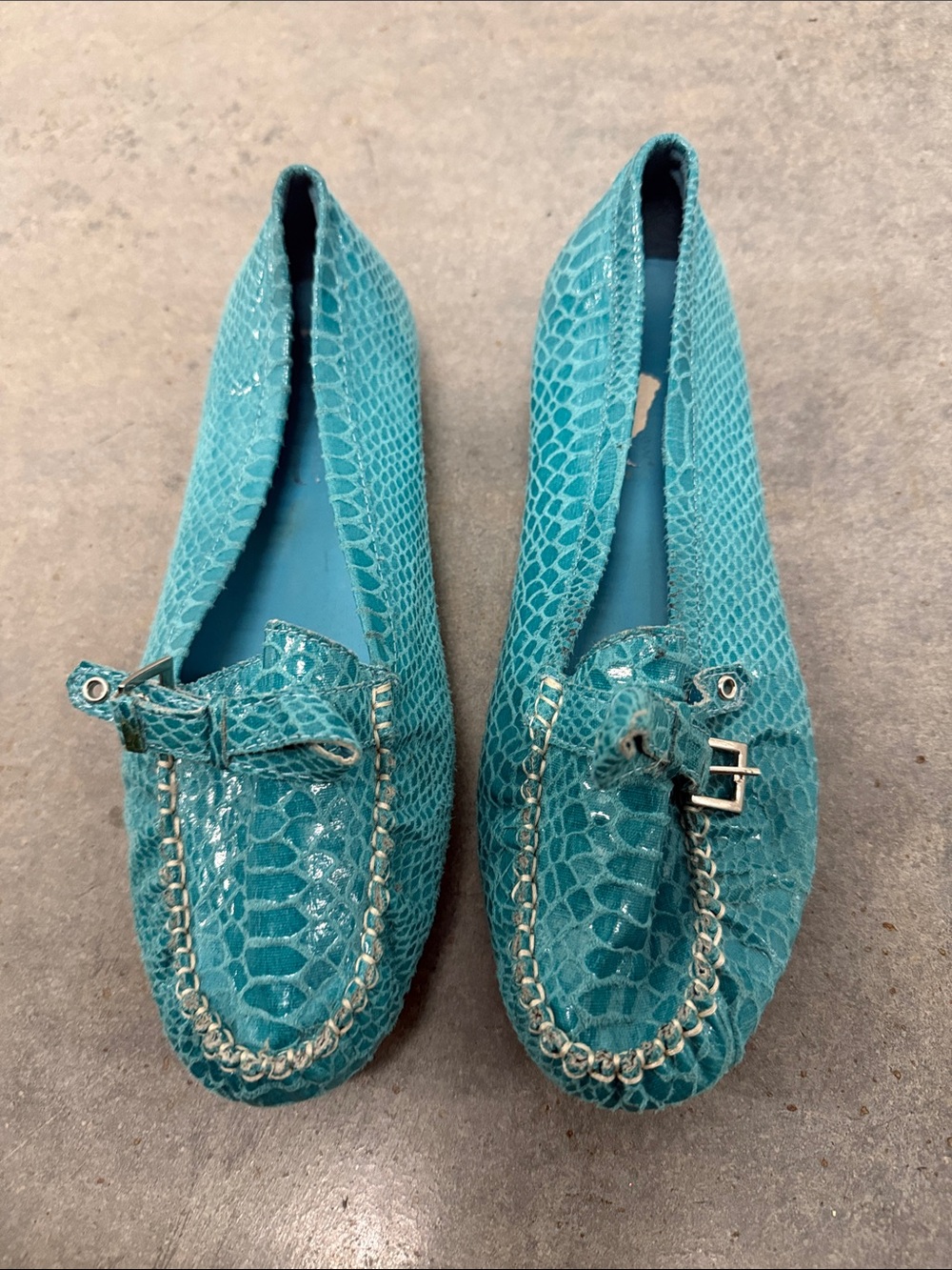 comfortview Teal Faux-Snake Slip-On Loafers with Chain Accent